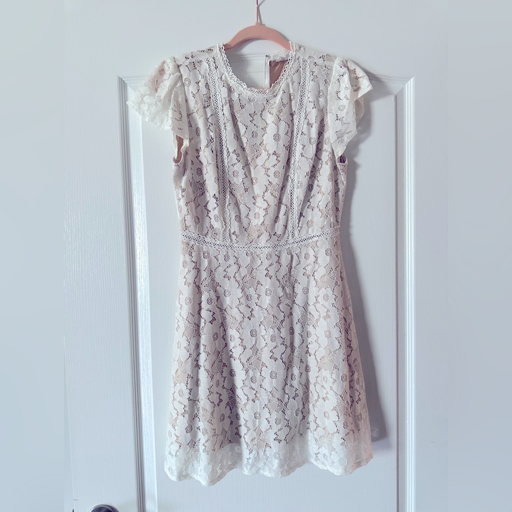 white lace dress with nude under layer - large